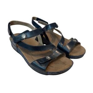 Romika Fidschi 54 Blue Leather Strappy Wedge Sandal Flower Size 37 (6.5/7)